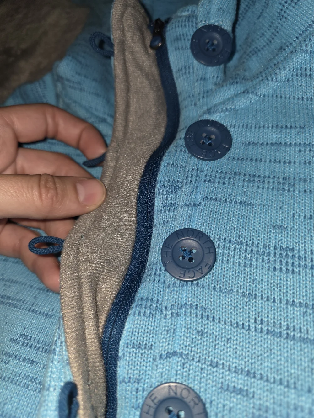 The North Face Women’s Large Blue Hooded Sweater Fleece Pullover Button Neck